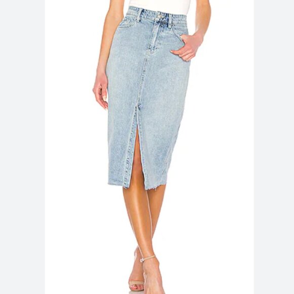 Free People Wilshire Light Blue Denim Midi Skirt - Picture 2 of 8